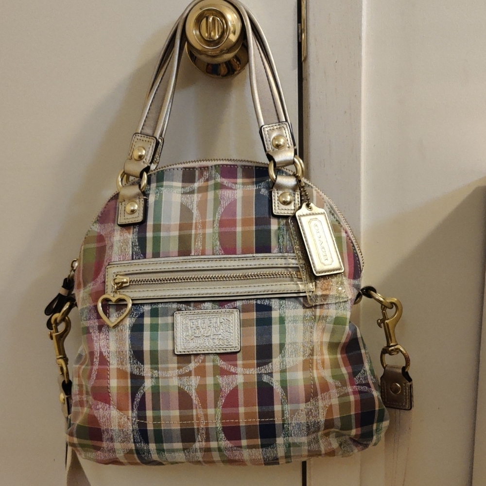 Coach Red and Pink Shoulder Bag with Silver Hardware
